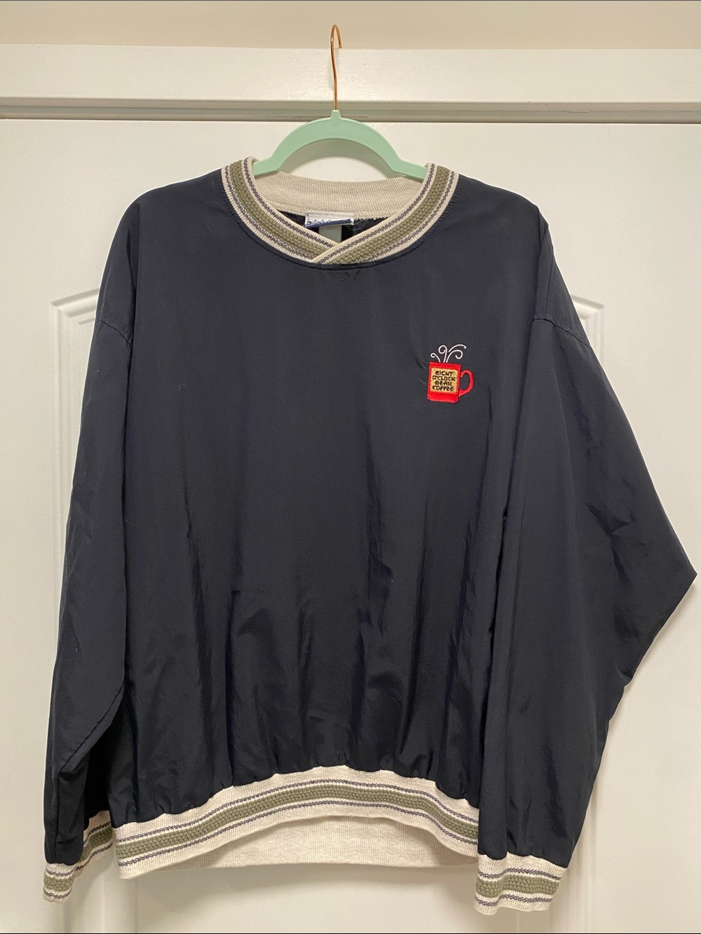 Vintage Black Crewneck Pullover with Coffee Mug Patch